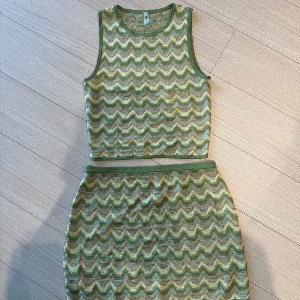 Devon Windsor set Green Knit Crop Top & Skirt Set